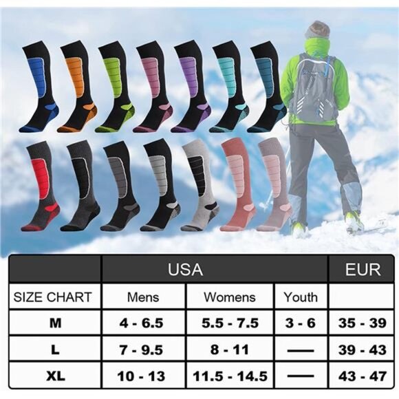 2 Pack Men's Thermal Merino Wool Knee-high Warm Socks, Red & Gray - Picture 6 of 6